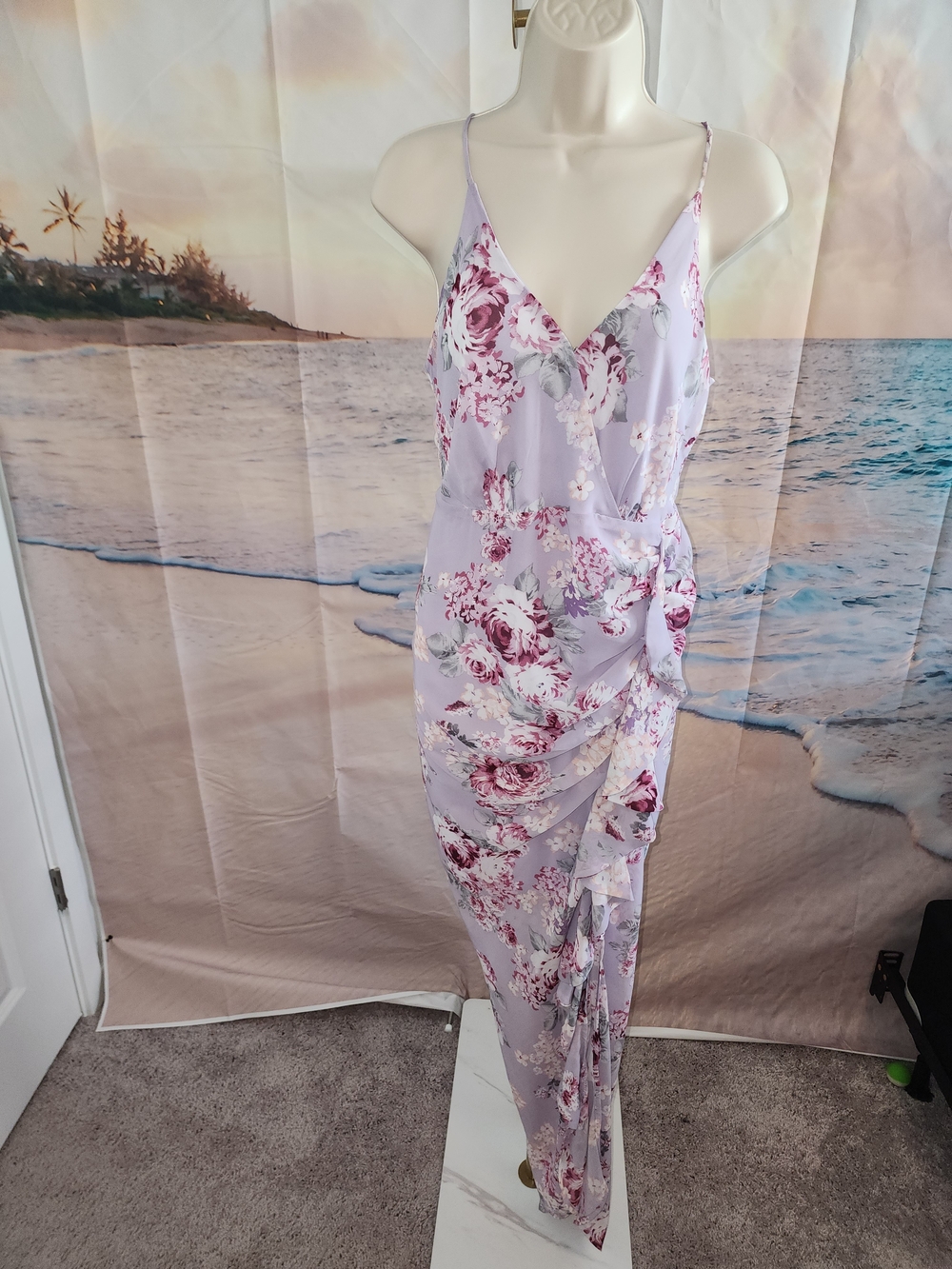 Astr Lavender Floral Wrap Maxi Slip Dress